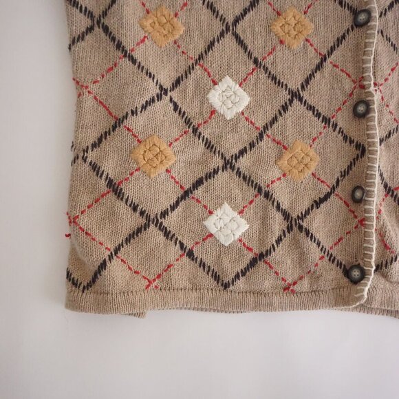 Vintage Cabin Creek Taupe Knit Cross Pattern Cotton Blend Button Sweater Vest 2X - Picture 7 of 10